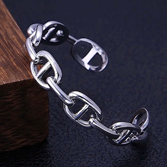 Sterling Silver Mariner Coffee Bean Bangle Cuff Bracelet - Picture 1 of 11